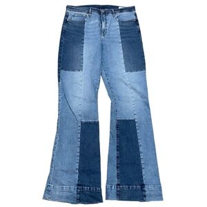 GAP 70s Flare High Rise Patchwork Indigo Boho Indie Jeans Women's 16/33 Tall